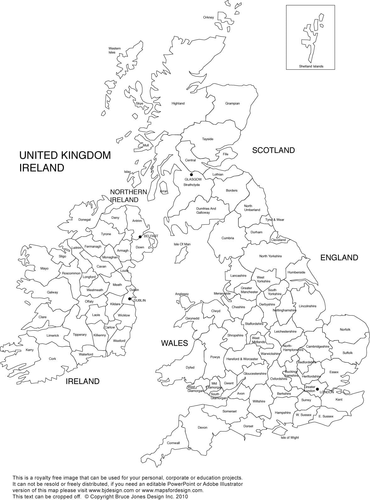地图上的英国黑色和白色的