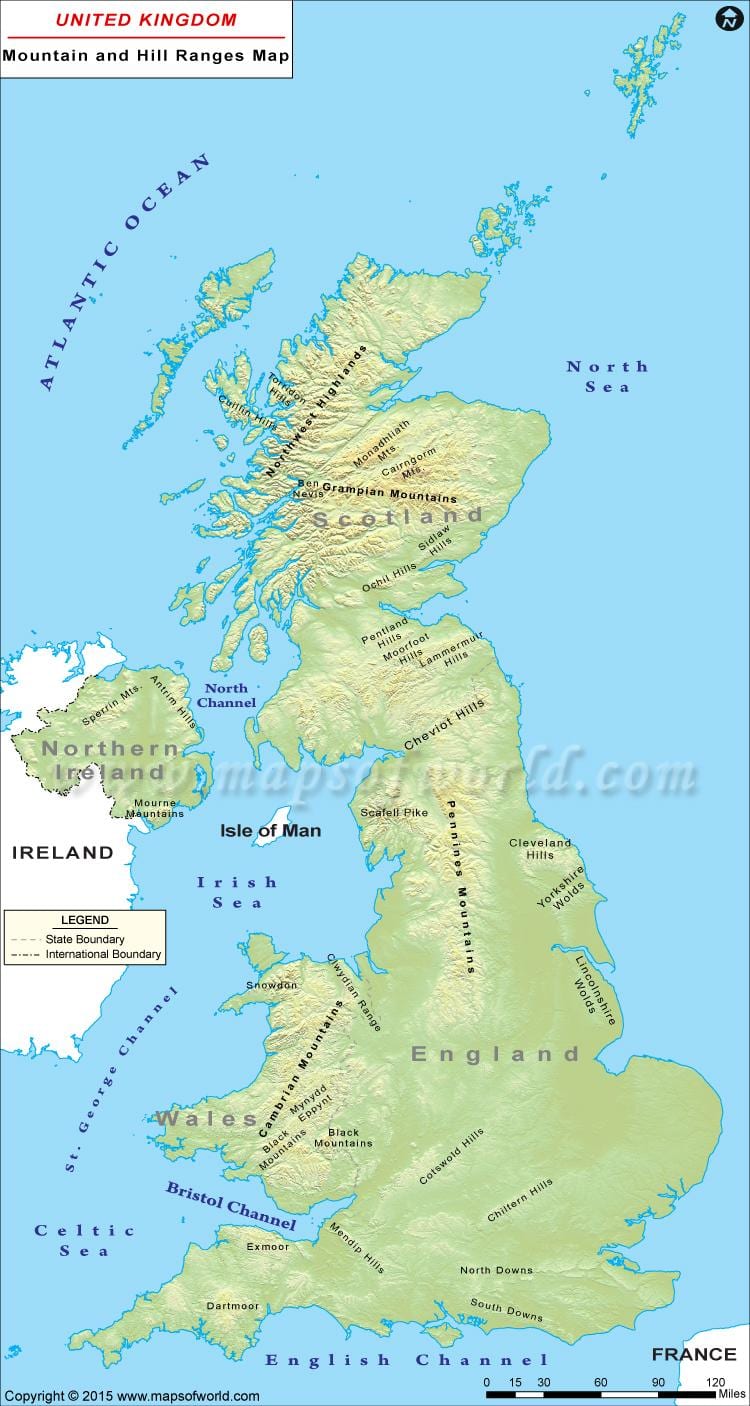英国的山脉地图
