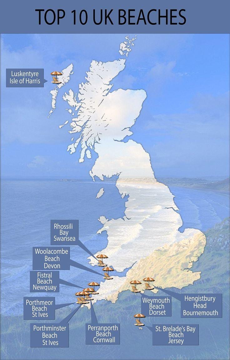 地图，英国海滩
