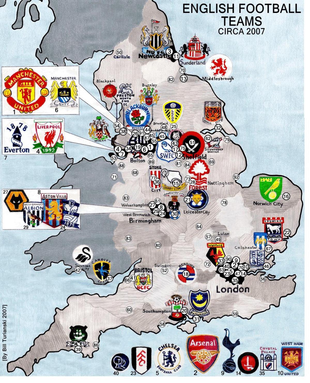 英国足球俱乐部地图