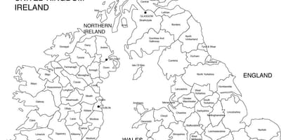 地图上的英国黑色和白色的